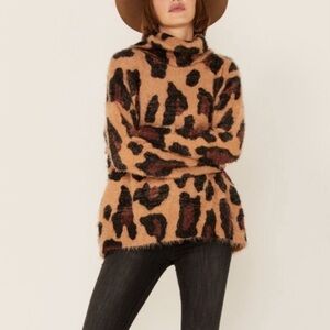 Show Me Your Mumu Fatima Turtleneck Sweater Cheetah Fever Knit - Small
